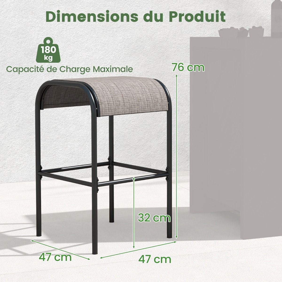 Ensemble De 2 Tabourets De Bar Tabourets Bistrot En Métal Haut De 76 Cm Siège En Tissu Incurvé Cadre En Métal Robuste Café
