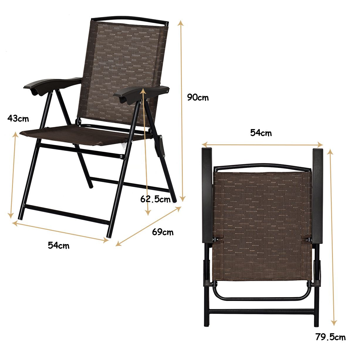 Lot De 4 Chaises Pliantes En Textilène 54 X 69 X 43-90 CM Chaise De Jardin Portable Avec Dossier Réglable