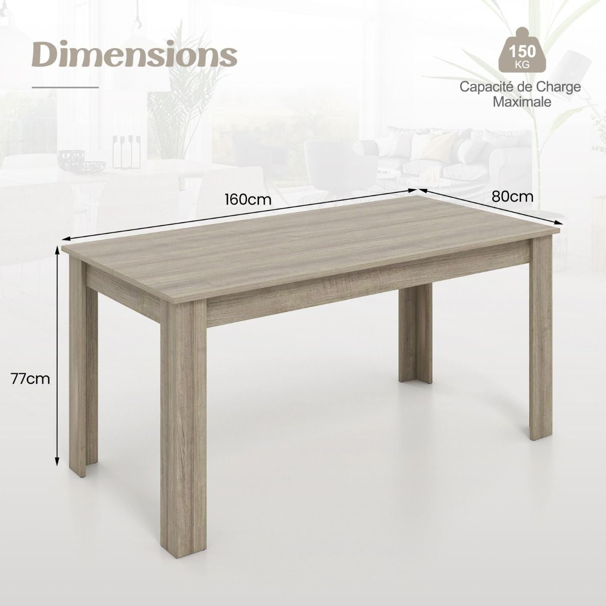 Table Salle À Manger De 160 CM Pour 6-8 Personnes Table Cuisine Rectangulaire Avec Pieds En Formes De L Robustes Table Bureau De Travail Moderne Naturel/Noir