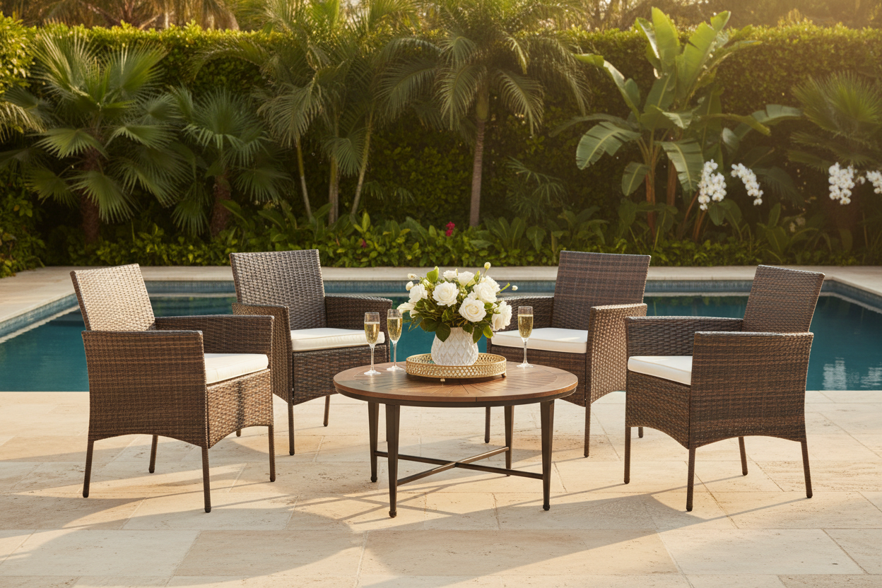 Ensemble 4 chaises rotin jardin luxe Fériona