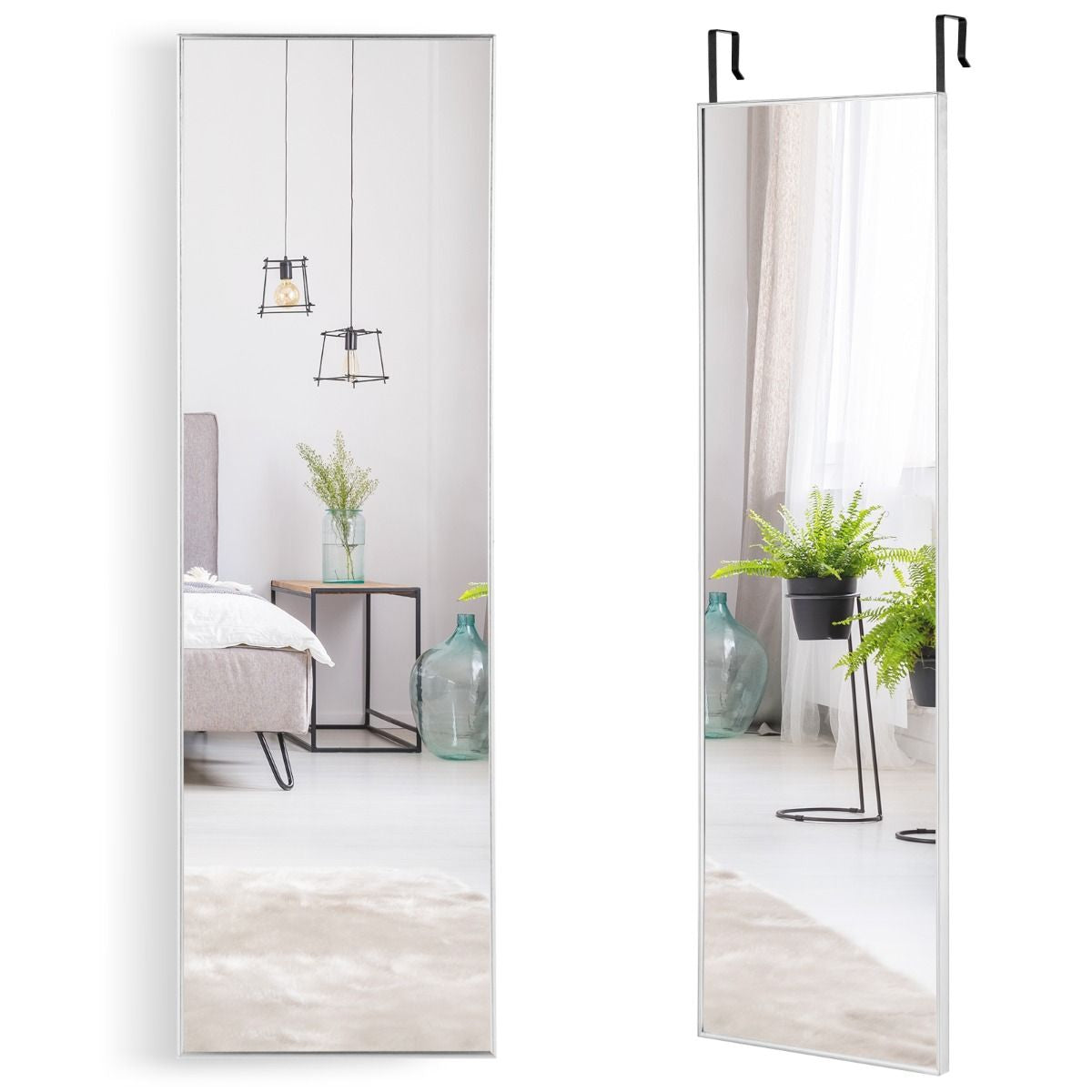 Miroir HD Psyché Mural Miroir Rectangulaire De Grand Format H 120 X L37 CM Cadre Argent En Alliage D'Aluminium Noir/Argent/Or