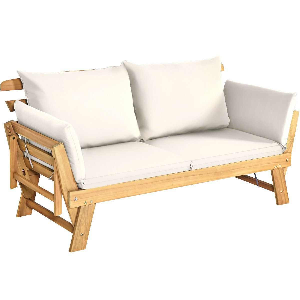 Chaise Longue Convertible Avec Coussin Canapé De Jardin 2 En 1 En Bois D’Acacia Avec Accoudoir Réglable 4 Couleurs Au Choix