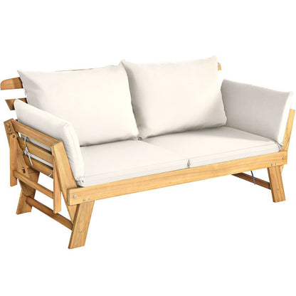 Chaise Longue Convertible Avec Coussin Canapé De Jardin 2 En 1 En Bois D’Acacia Avec Accoudoir Réglable 4 Couleurs Au Choix
