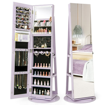 Armoire À Bijoux Pivotante À 360°Avec Lumières LED 3 Couleurs Miroir Pleine Longueur Et Étagère 3 Niveaux En Arrière 10 Couleurs Au Choix