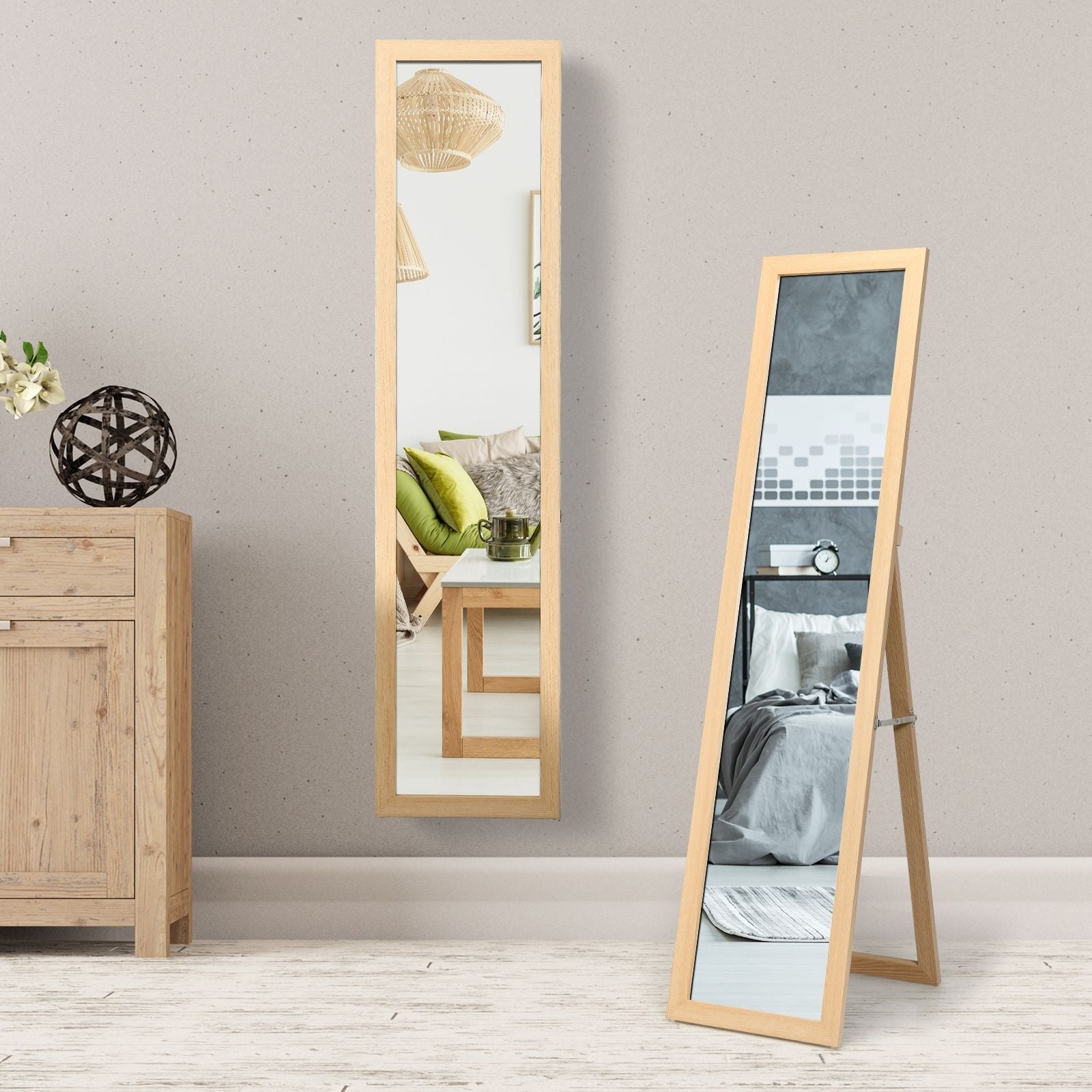 Miroir Sur Pied Psyché Miroir Autoportant Rectangulaire 155 X 37 Cm Style Scandinave Moderne Blanc/Naturel/Noir