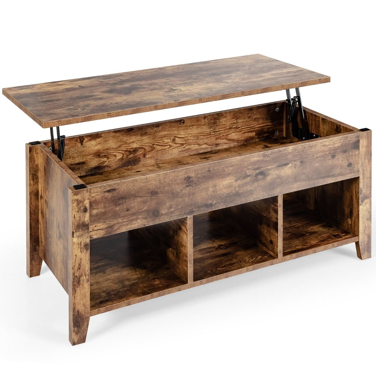 Table Basse Avec Plateau Relevable Noir 105 X 52 X 49 CM Avec Trois Compartiments Pour Rangement Design Contemporain Marron/Noir