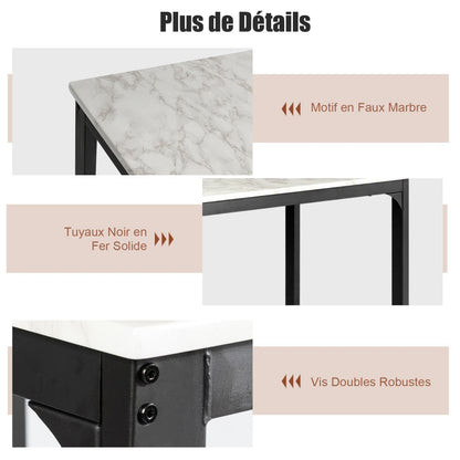 Table Haute Cuisine Avec 2 Tabourets Table Bar Cuisine Cadre En Métal Mange-Debout Industriel Pour Bistro Salle À Manger Cuisine Blanc/Café/Noir