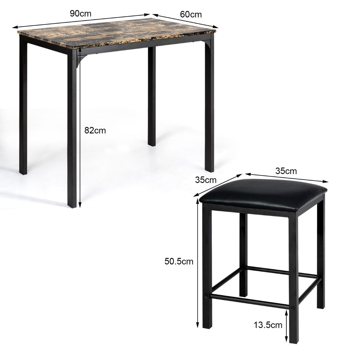 Table Haute Cuisine Avec 2 Tabourets Table Bar Cuisine Cadre En Métal Mange-Debout Industriel Pour Bistro Salle À Manger Cuisine Blanc/Café/Noir