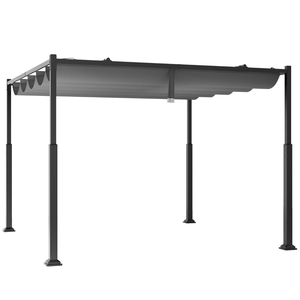 Pergola D'Extérieur 310 X 310 CM Avec Auvent Rétractable Colonnes Métalliques Robustes Pavillon Moderne Pare-Soleil Tonnelle