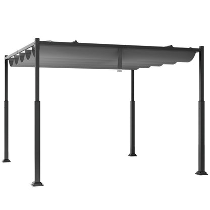Pergola D'Extérieur 310 X 310 CM Avec Auvent Rétractable Colonnes Métalliques Robustes Pavillon Moderne Pare-Soleil Tonnelle