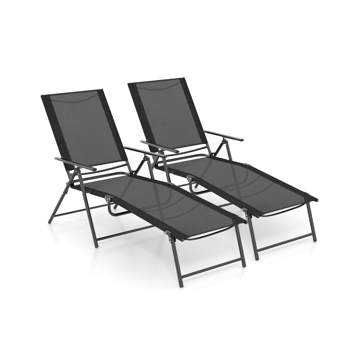 Chaises Longues Pliantes Fauteuil 2 Pièces Dossier À 6 Niveaux Tissu De Siège Respirant Cadre En Métal Solide Chaises Inclinables Réglables Gris/Noir/Café