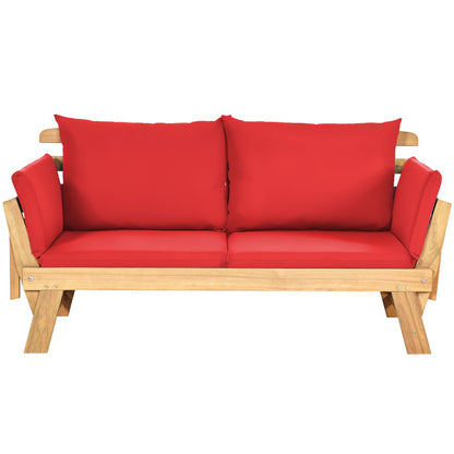 Chaise Longue Convertible Avec Coussin Canapé De Jardin 2 En 1 En Bois D’Acacia Avec Accoudoir Réglable 4 Couleurs Au Choix