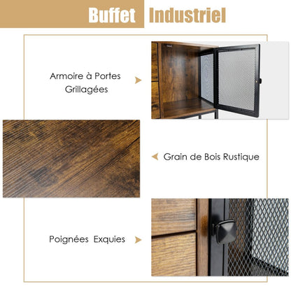 Buffet De Cuisine Avec 2 Placard 2 Tiroirs Et Étagère Inférieure Style Industriel Pour Salon Couloir Cuisine