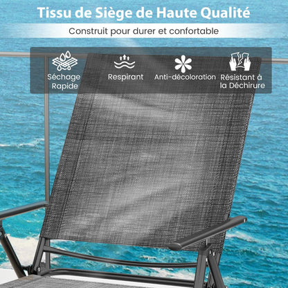 Chaises Longues Pliantes Fauteuil 2 Pièces Dossier À 6 Niveaux Tissu De Siège Respirant Cadre En Métal Solide Chaises Inclinables Réglables Gris/Noir/Café
