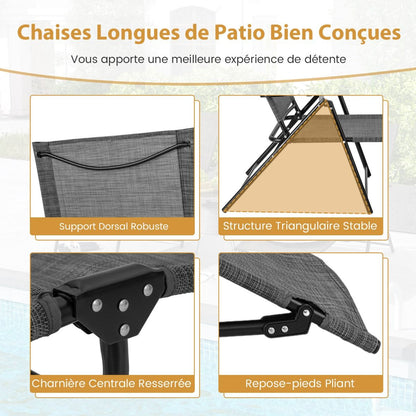 Chaises Longues Pliantes Fauteuil 2 Pièces Dossier À 6 Niveaux Tissu De Siège Respirant Cadre En Métal Solide Chaises Inclinables Réglables Gris/Noir/Café