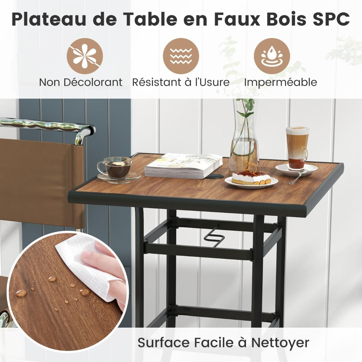 Table De Bar Carrée De Patio 70 Cm Table De Jardin Avec Cadre En Métal Robuste Trou De Parasol De 39 Mm Table Bistrot D'Extérieur