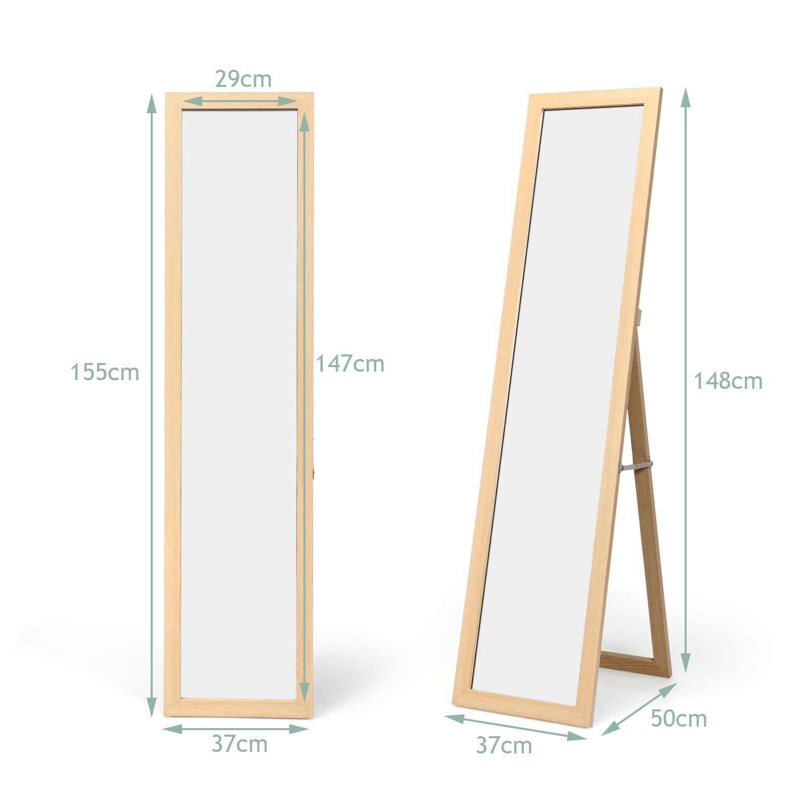 Miroir Sur Pied Psyché Miroir Autoportant Rectangulaire 155 X 37 Cm Style Scandinave Moderne Blanc/Naturel/Noir