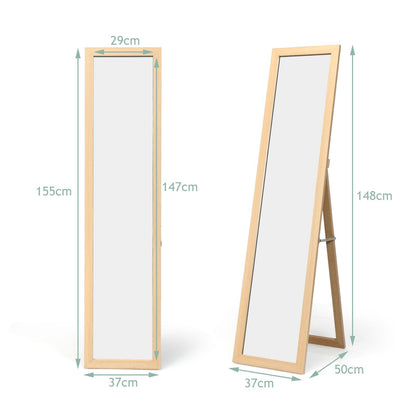 Miroir Sur Pied Psyché Miroir Autoportant Rectangulaire 155 X 37 Cm Style Scandinave Moderne Blanc/Naturel/Noir