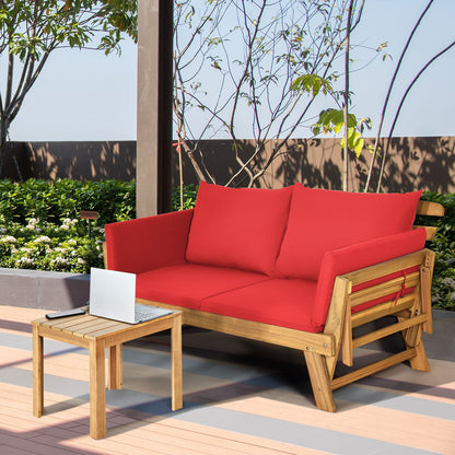 Chaise Longue Convertible Avec Coussin Canapé De Jardin 2 En 1 En Bois D’Acacia Avec Accoudoir Réglable 4 Couleurs Au Choix