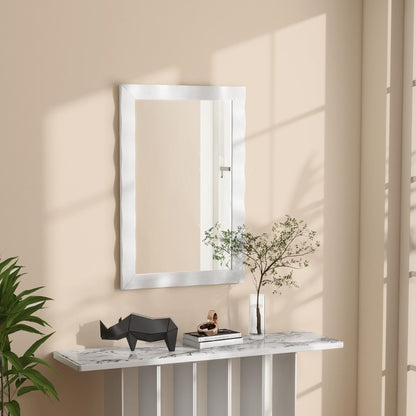 Miroir Mural 106X71,5Cm Miroir En Bois De Caoutchouc Style Rustique Avec Cadre En Bois Massif Miroir Rectangulaire De Vanité Blanc/Noir