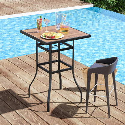 Table De Bar Carrée De Patio 70 Cm Table De Jardin Avec Cadre En Métal Robuste Trou De Parasol De 39 Mm Table Bistrot D'Extérieur