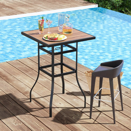 Table De Bar Carrée De Patio 70 Cm Table De Jardin Avec Cadre En Métal Robuste Trou De Parasol De 39 Mm Table Bistrot D'Extérieur