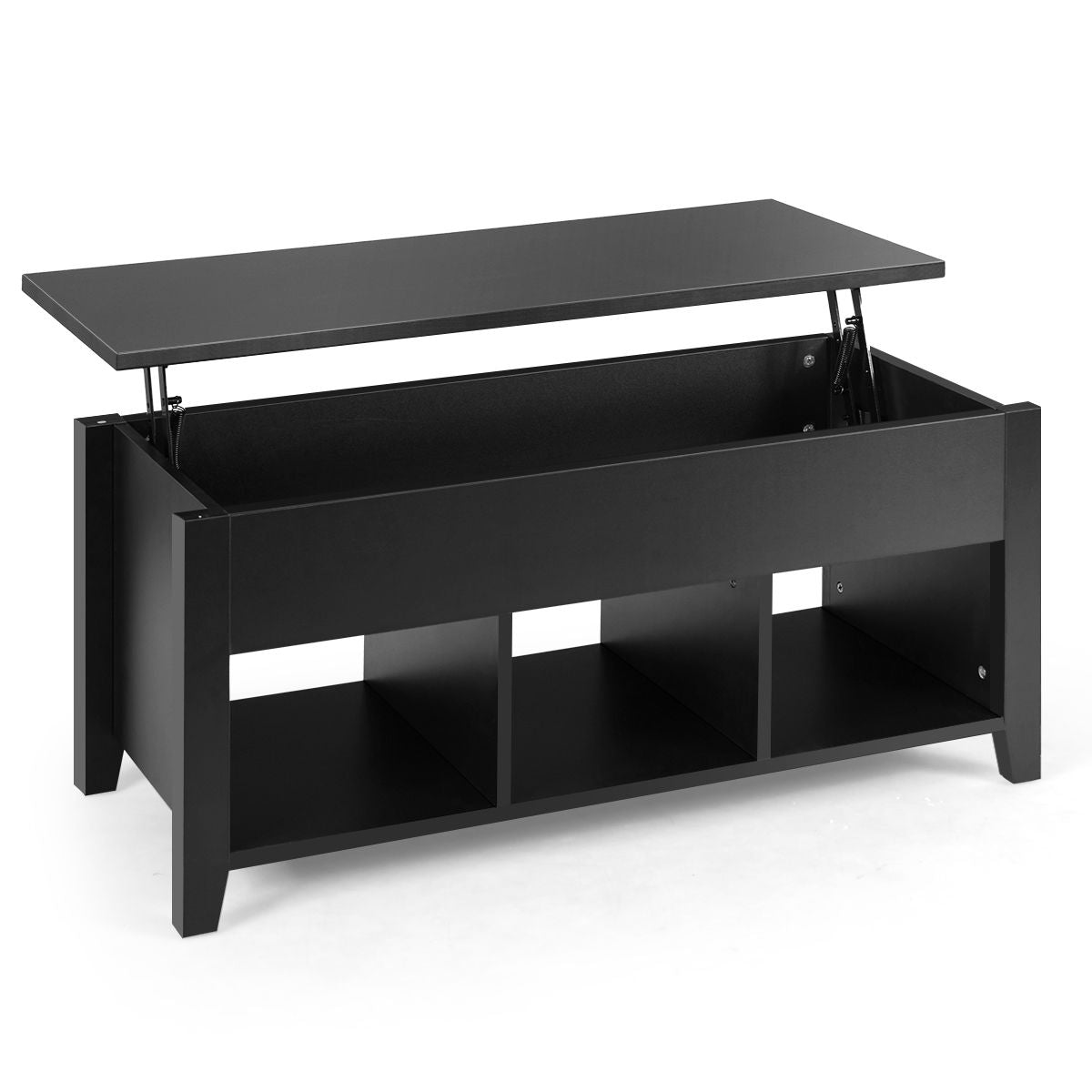 Table Basse Avec Plateau Relevable Noir 105 X 52 X 49 CM Avec Trois Compartiments Pour Rangement Design Contemporain Marron/Noir
