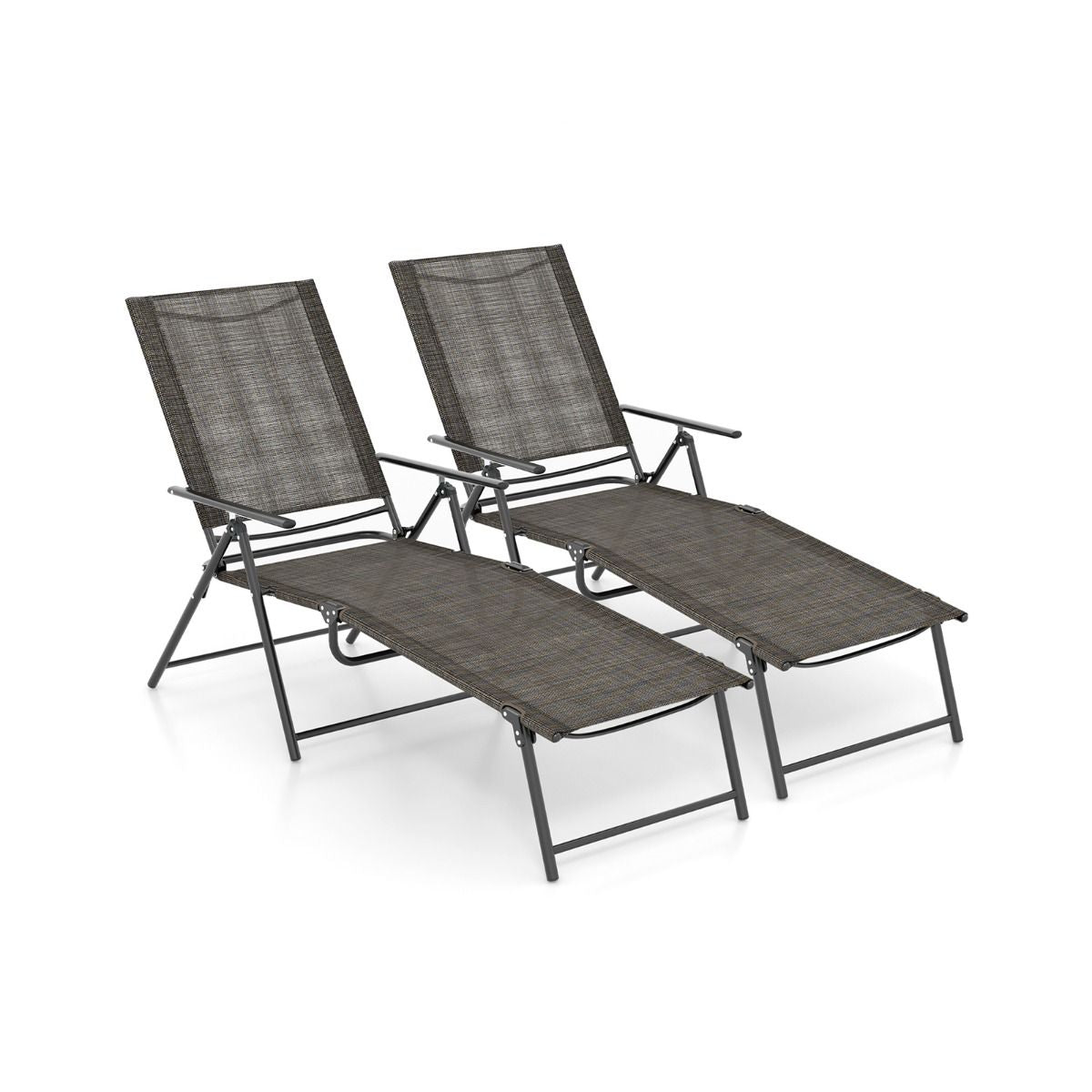 Chaises Longues Pliantes Fauteuil 2 Pièces Dossier À 6 Niveaux Tissu De Siège Respirant Cadre En Métal Solide Chaises Inclinables Réglables Gris/Noir/Café