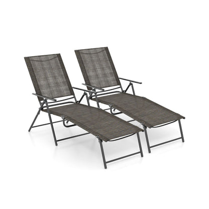 Chaises Longues Pliantes Fauteuil 2 Pièces Dossier À 6 Niveaux Tissu De Siège Respirant Cadre En Métal Solide Chaises Inclinables Réglables Gris/Noir/Café