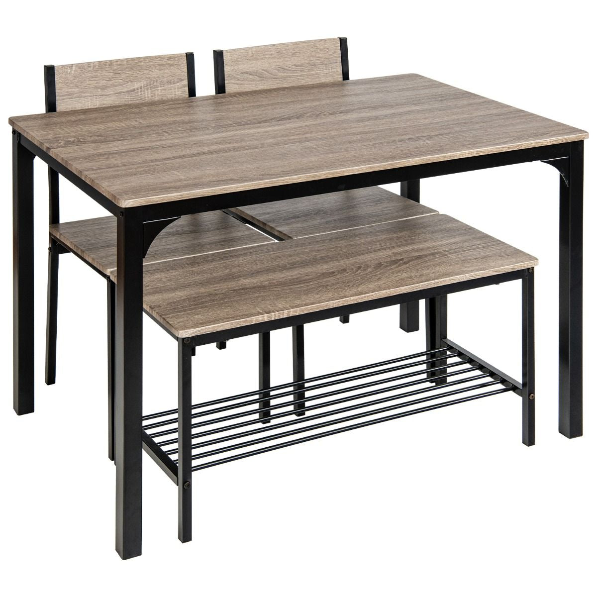Ensemble Table Et 2 Chaise 1 Banc 4 Personnes Style Industriel Structure En Métal Pour Salle À Manger Restaurant Cuisine Marron/Gris/Café