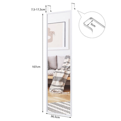 Miroir À Suspendre Sur Porte Avec Crochets De Suspension Réglables En Hauteur 36,5 X 107 CM Blanc/Café/Noir