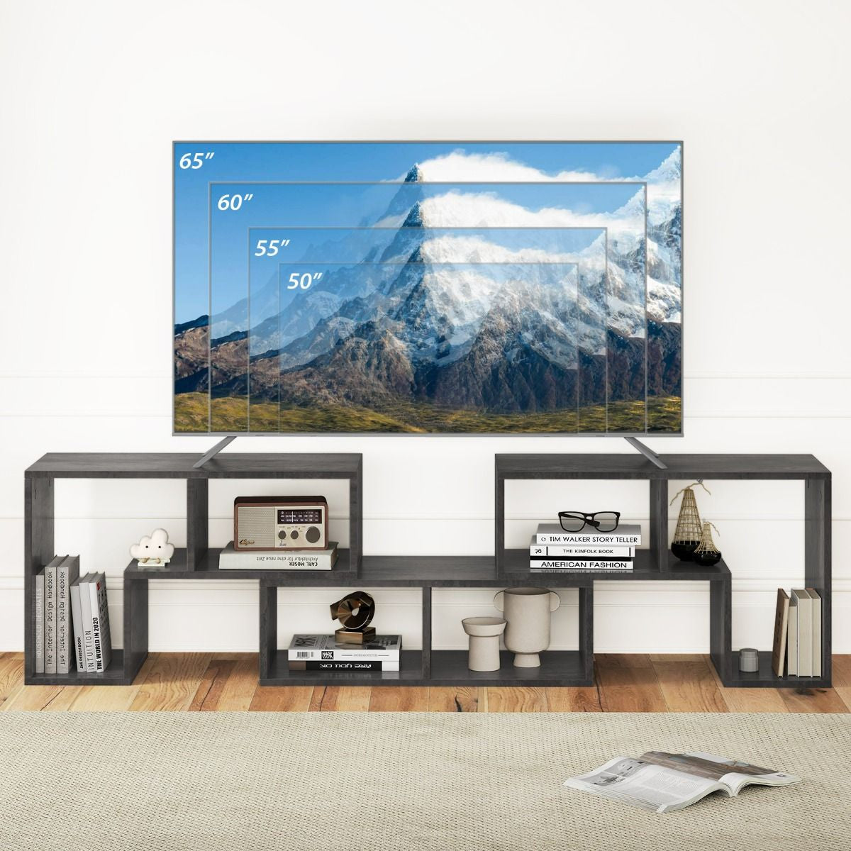 Meuble TV 3 Pièces 134-180X30X43Cm Combination Libre Pour Télévision Jusqu’À 49 Pouces Pour Salon Chambre Bureau En MDF Noir/Blanc/Café/Gris