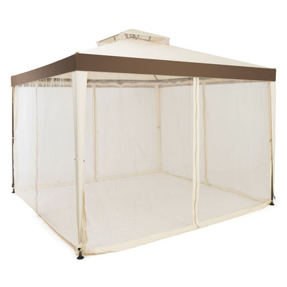 Tente De Réception Tonnelle De Jardin Imperméable Double Toits Moustiquaire Protection UV 50+ Imperméable 3X3M Pour Terrasse Jardin Brun/Beige
