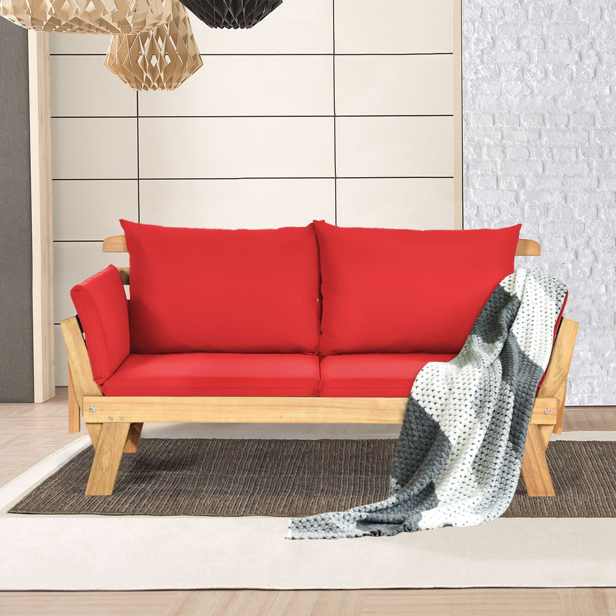 Chaise Longue Convertible Avec Coussin Canapé De Jardin 2 En 1 En Bois D’Acacia Avec Accoudoir Réglable 4 Couleurs Au Choix