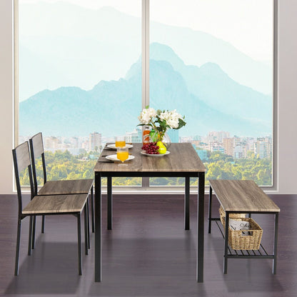 Ensemble Table Et 2 Chaise 1 Banc 4 Personnes Style Industriel Structure En Métal Pour Salle À Manger Restaurant Cuisine Marron/Gris/Café