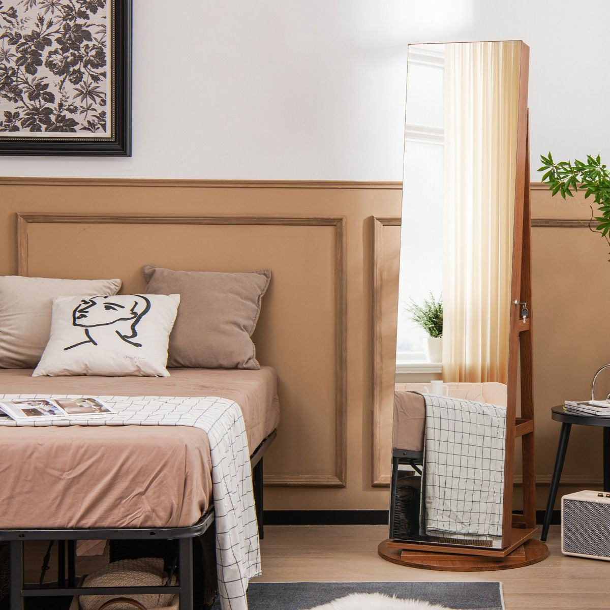 Armoire À Bijoux Pivotante À 360°Avec Lumières LED 3 Couleurs Miroir Pleine Longueur Et Étagère 3 Niveaux En Arrière 10 Couleurs Au Choix