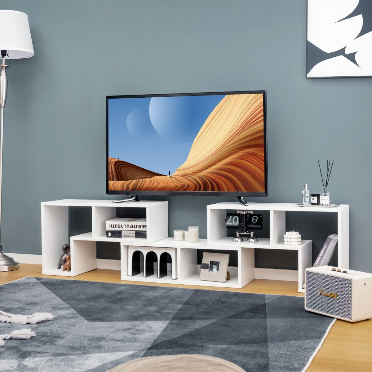 Meuble TV 3 Pièces 134-180X30X43Cm Combination Libre Pour Télévision Jusqu’À 49 Pouces Pour Salon Chambre Bureau En MDF Noir/Blanc/Café/Gris