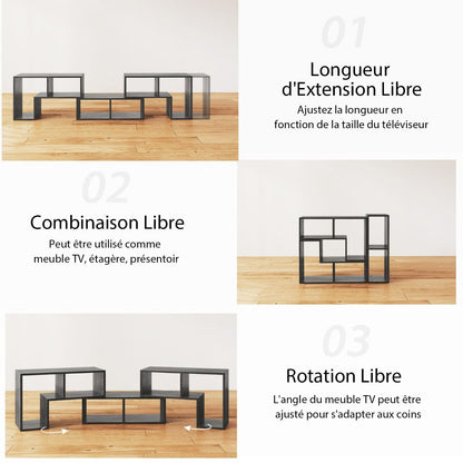 Meuble TV 3 Pièces 134-180X30X43Cm Combination Libre Pour Télévision Jusqu’À 49 Pouces Pour Salon Chambre Bureau En MDF Noir/Blanc/Café/Gris