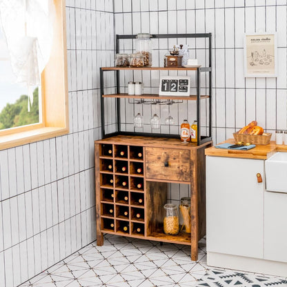 Armoire De Cuisine Avec Casier À Vin Peut Contenir 18 Bouteilles Et Tiroir Support De Bar À 4 Niveaux Avec Support De Verre À Vin Café