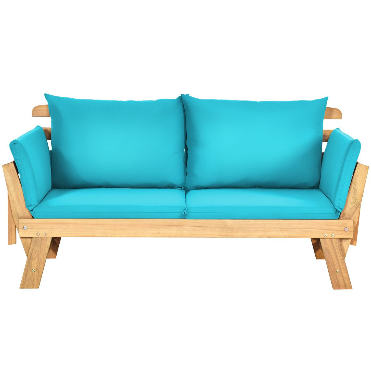 Chaise Longue Convertible Avec Coussin Canapé De Jardin 2 En 1 En Bois D’Acacia Avec Accoudoir Réglable 4 Couleurs Au Choix