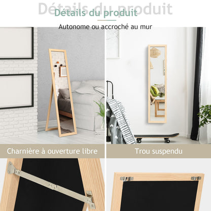 Miroir Sur Pied Psyché Miroir Autoportant Rectangulaire 155 X 37 Cm Style Scandinave Moderne Blanc/Naturel/Noir