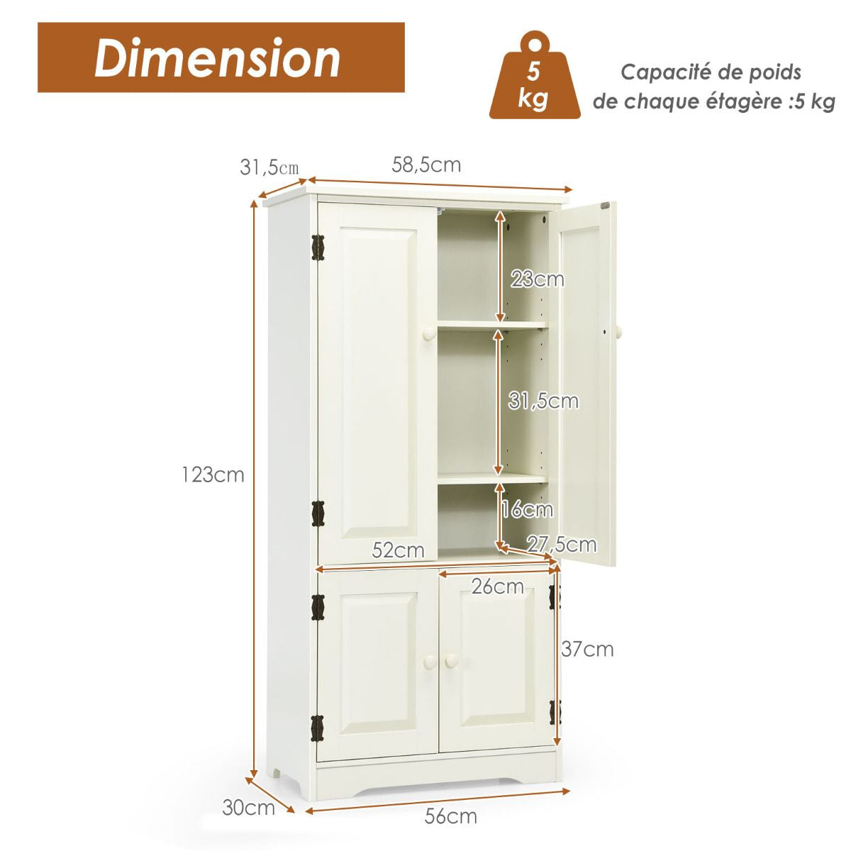Armoire De Chambre Avec 2 Porte De Style Vintage Avec 2 Etagères Réglables À 5 Positions En MDF Blanc/Noir