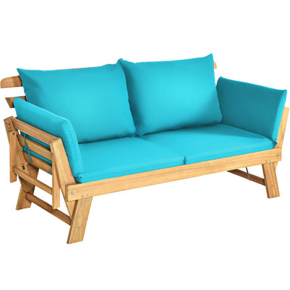 Chaise Longue Convertible Avec Coussin Canapé De Jardin 2 En 1 En Bois D’Acacia Avec Accoudoir Réglable 4 Couleurs Au Choix