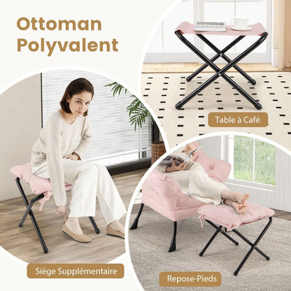 Chaise Paresseuse Avec Ottoman Fauteuil De Loisirs Rembourré Sherpa Moderne Avec Repose-Pied Pliable Coussin De Tête Beige/Gris/Rose