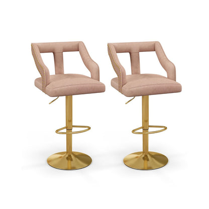 Lot De 2 Chaises De Bar Pivotantes Et Réglables Repose-Pied Base En Métal Galvanisé Anneau Antidérapant Gris/Rose