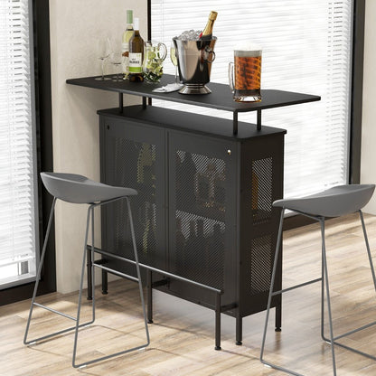 Table De Bar À Domicile À 4 Niveaux Armoire De Bar Avec 2 Étagères Pour Vin Et 6 Supports De Verres Repose-Pieds En Métal 7 Pieds Réglables Noir/Marron