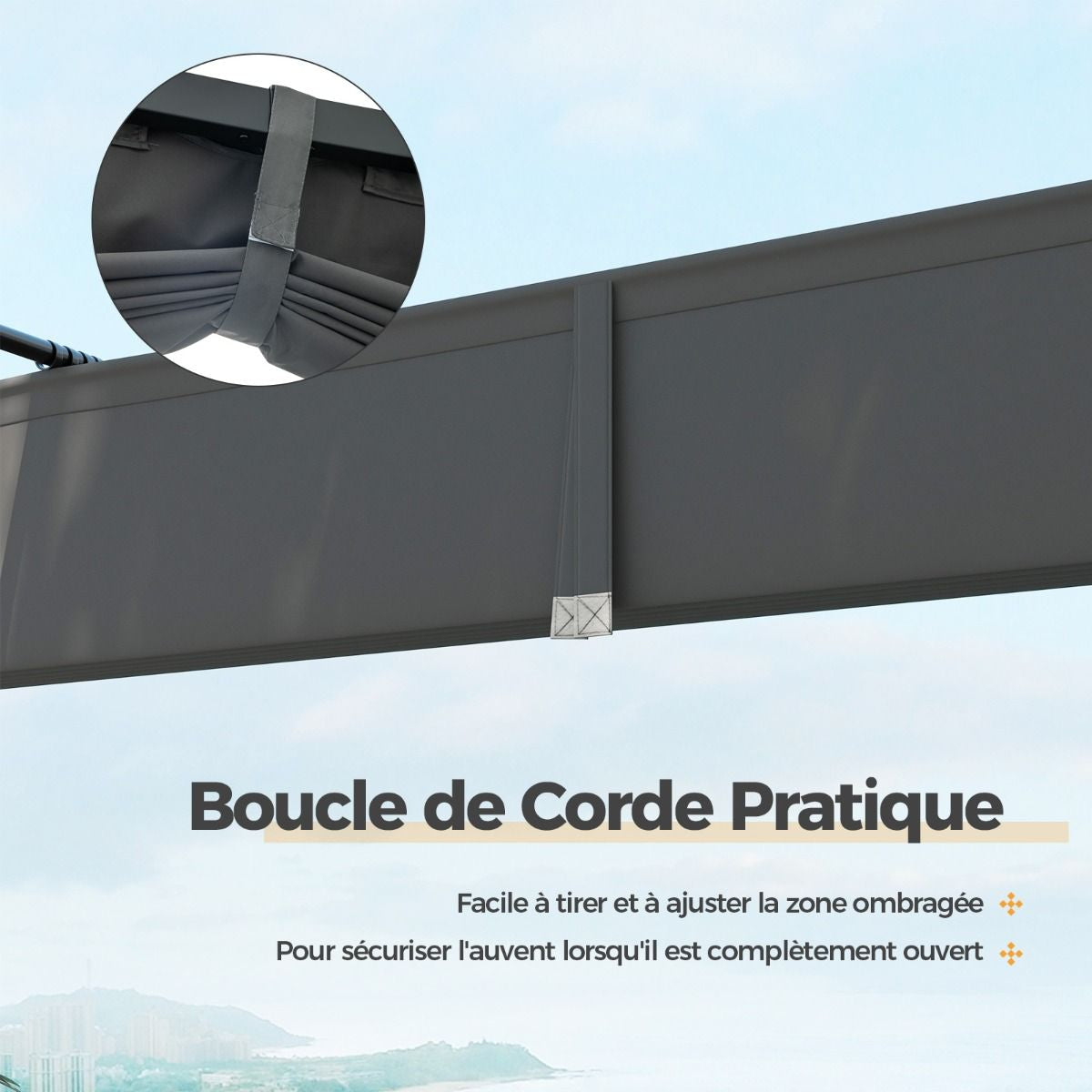 Pergola D'Extérieur 310 X 310 CM Avec Auvent Rétractable Colonnes Métalliques Robustes Pavillon Moderne Pare-Soleil Tonnelle