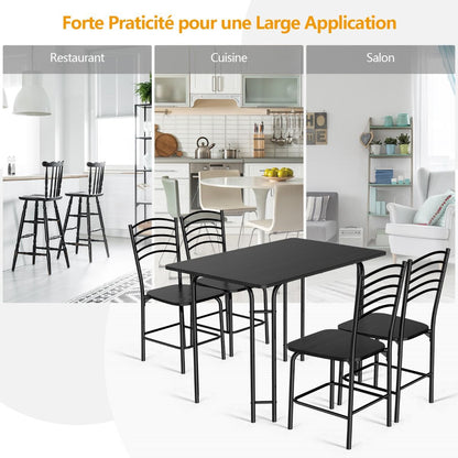 Ensemble Table De Cuisine Avec 4 Chaises Cadre En Métal Laqué Table Petit-Déjeuner Pour Salle À Manger Noir