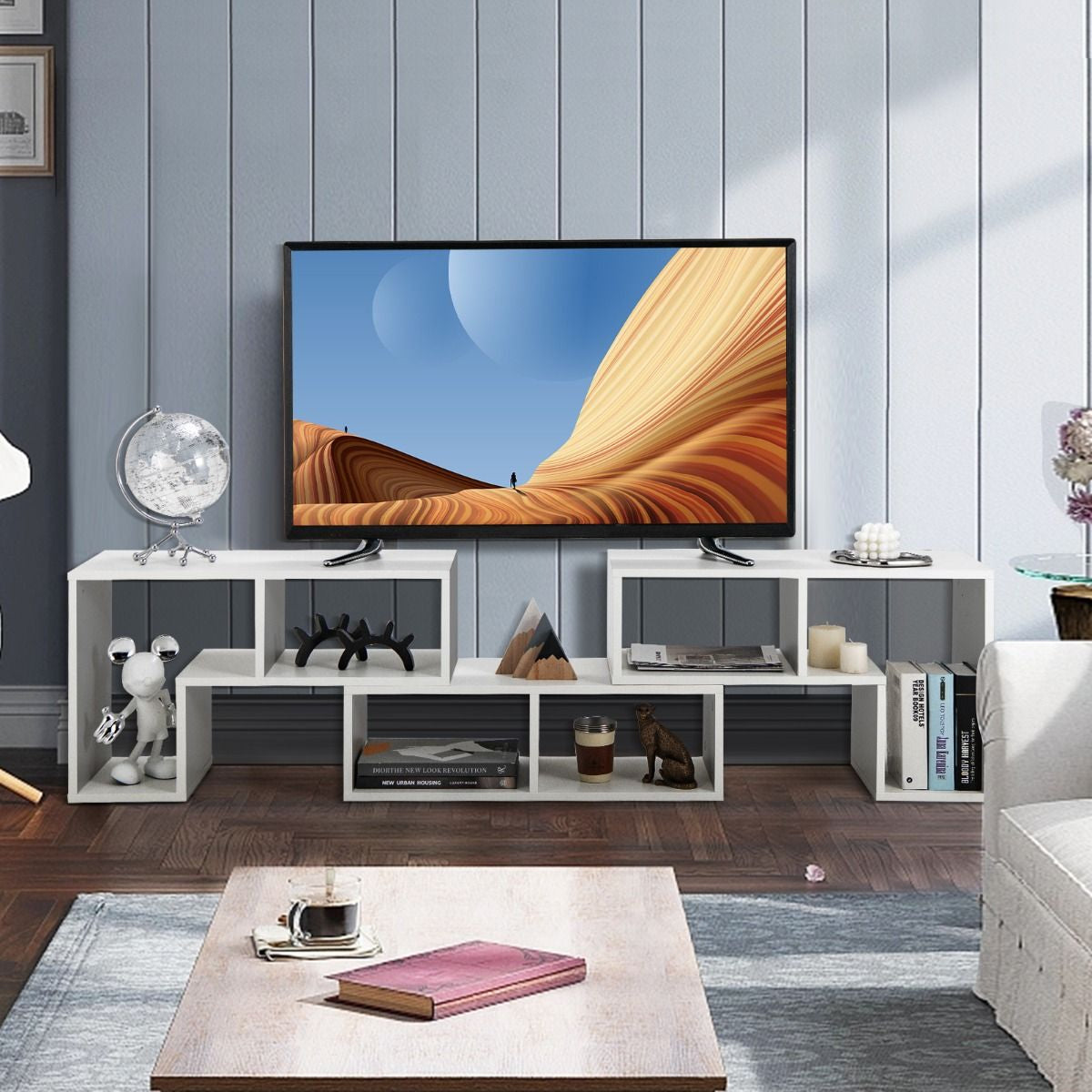 Meuble TV 3 Pièces 134-180X30X43Cm Combination Libre Pour Télévision Jusqu’À 49 Pouces Pour Salon Chambre Bureau En MDF Noir/Blanc/Café/Gris