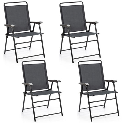 Lot De 4 Chaises Fauteuils De Jardin Pliantes En Textilène Accoudoirs Patins Antidérapants Charge 150KG Gris